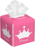 POIUBLE Leather Tissue Box Holder Pink Princess Crown Tissue Box Cover Square Waterproof Tissue Holder Organizer Modern Napkin Holder for Bedroom Dresser Night Stand Office Desk