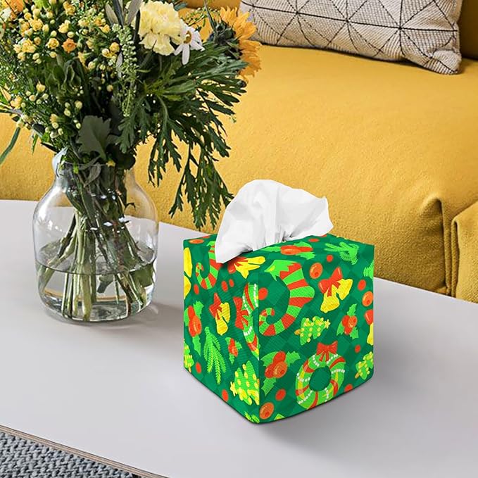 Tissue Box Cover Square Decorative Tissue Box Holder Cute Funny Cube Tissue Case Cover-Xmas Decor Green Tissue Box Cover