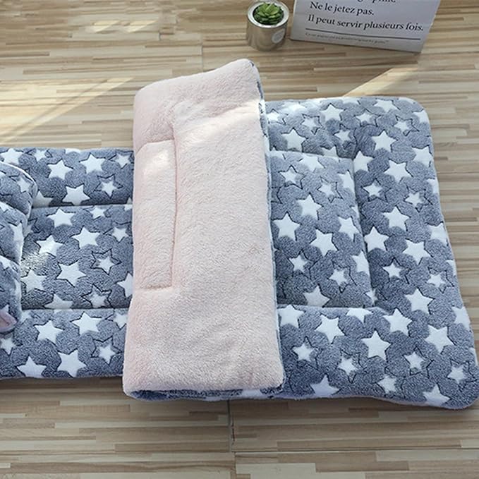 Self Warming Pet Pad, Heated Cat Bed for Indoor Cats & Small Dogs, Energy-Free Thermal Plush Pad with Gray Star Pattern, Orthopedic Soft Cushion for Arthritis, Winter Warm Bed (27.17x18.9 Inch)