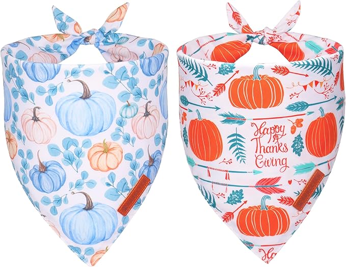 ADOGGYGO Thanksgiving Dog Bandana, Fall Leaves Pumpkin Pet Scarf, Premium Durable Fabric, Adjustable Fit Thanksgiving Bandanas for Medium Large Dogs Pets (Large)