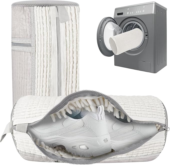 LOJWRY Shoe Bags for Washing Machine 2 Pcs XL, Shoe Laundry Bag for Washer 360°Deep Clean with Self-Locking Zipper, Effectively Protect Shoes Suitable for Sneaker, Tennis or Other Types(White)
