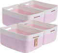 MiniArk Large Storage Baskets for Organizing, Closet Shelf Baskets for Clothes Blanket Towels, Baby Nursery, Toy Bins Box, Woven Rope Baskets, 17 x 13 x 7.5”, 4 Packs Woven Pink