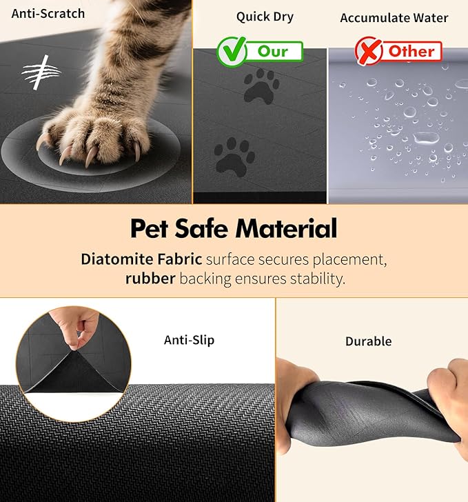 UPAWPIA Pet Food Mat Absorbent Cat Food Mat Dog Mat for Food and Water Quick Dry No Stains Dog Feeding Mat Placemat for Messy Drinkers Cat Food Mats for Indoor Cats Bowl Mats Pet Supplies 12"X20" Grey