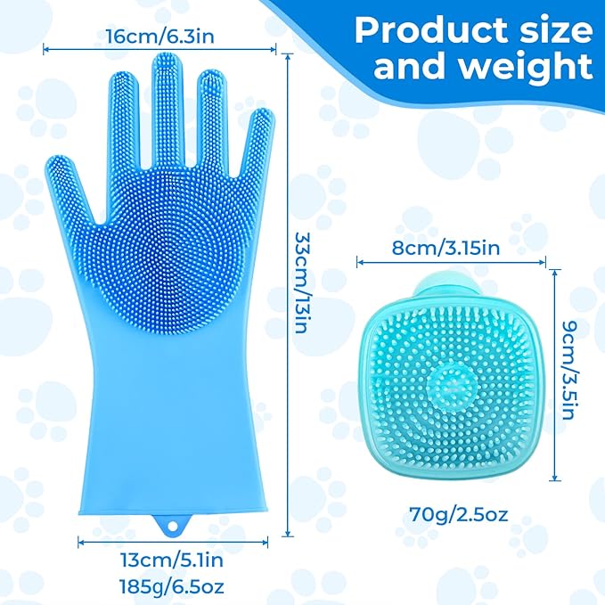 IDQQUQQ 2PCS Dog Washing Gloves and Dog Shampoo Brush, Dog Bath Brush That can add Dog Shampoo, Dog Bath Supplies Dog and Cat Bath Set