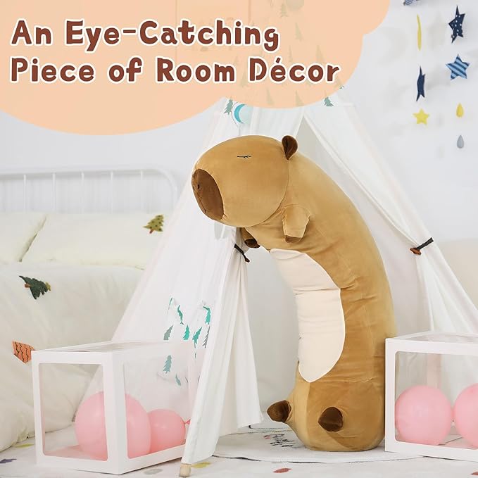 MorisMos Long Capybara Body Pillow 39.3in, Cute Capybara Stuffed Aminal Sleeping Cuddly Soft Throw Pillow Toy Gift for Kids Girlfriend