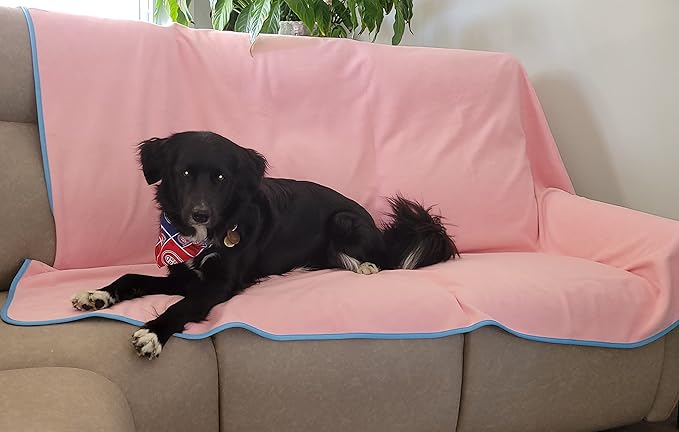 Premium Deluxe : 100% Waterproof Blanket Guarantees to Keep Your Bed Dry! Crinkle-Free Ultra-Soft Fleece Furniture Protector for People Kids Pets. EZ Wash/Dry Pink/Blue Reversible 80x60