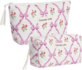 HAOGUAGUA 2 Pieces Makeup Bag, Small Large Quilted Cosmetic Bag, Travel Floral Make Up Toiletry Organizer Bag for Women Girls (2PCS STYLE A-4)