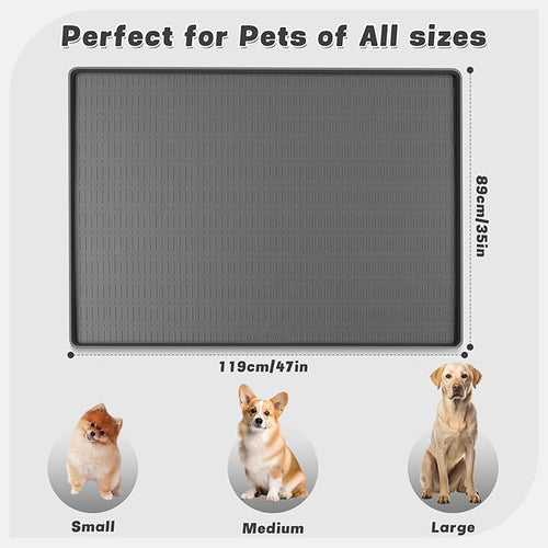 47" x 35" Silicone Dog Food Mat, Waterproof Pet Feeding Mat with Raised Edge, Extra Large Dog Bowl Mat Non-Slip Water Bowl Placemats for Dogs, Protects Floors, Easy to Clean (Dark Gray)