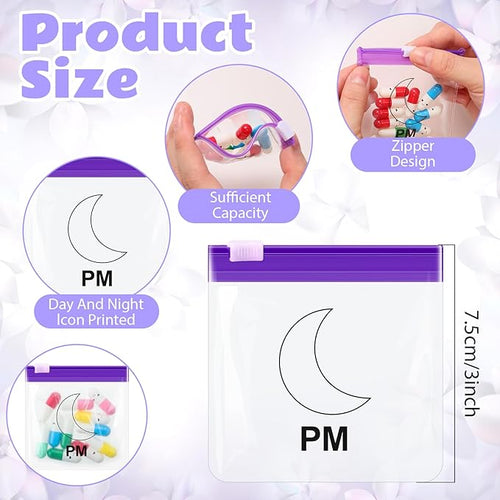 24 Pieces Pill Pouch Bags Zippered Pill Pouch Set Reusable Translucent Medicine Organizer Self Sealing Medicine Bag Travel Plastic Pill Bags with Slide Lock Pill Baggies for Pills (Purple, Clear)