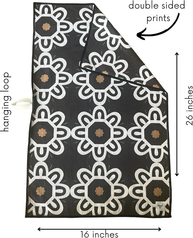 Desert Aqua 2 Pack Double Sided Kitchen Towels || Dish Towels || Quick Dry || Designer Prints || Highly Absorbent || Hanging Hook (Black)