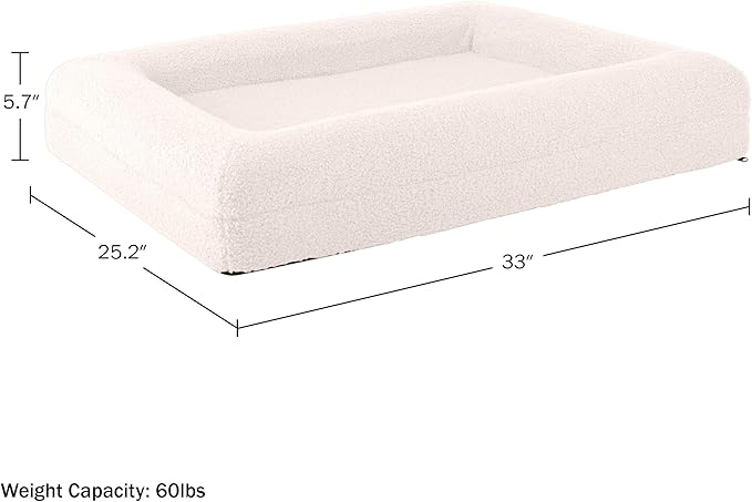 Orthopedic Pet Bed - 33in Medium Dog Bed with Supportive Bolster, Nonslip Bottom, and Removable Washable Cover - Memory Foam Puppy Bed for Medium Dogs - Dog Products by PETMAKER (Cream)