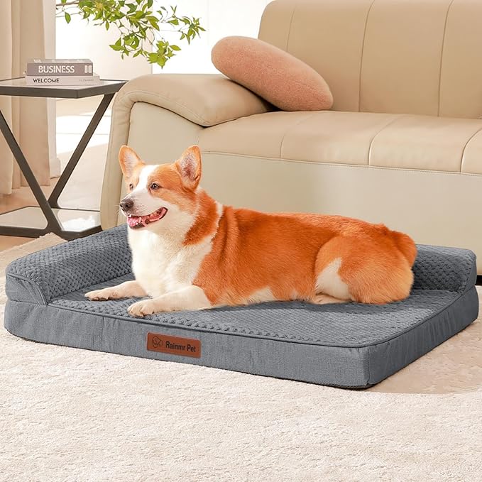 Rainmr Orthopedic Dog Beds for Large Dogs, Memory Foam Dog Beds Large Sized Dogs, Washable Removable Cover, Nonskid Bottom, Waterproof, for Indoor, Outdoor, Crate ＆ Car Use, 36x27x6 Inches, Dark Grey