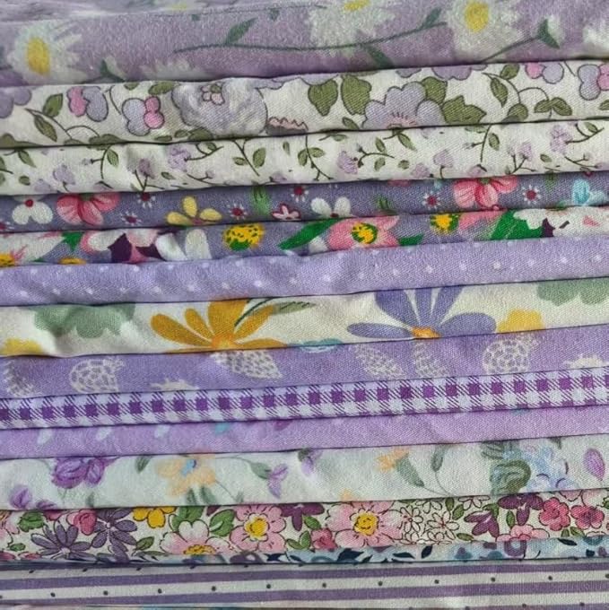 14Pcs 9.8" x 9.8"(25 * 25CM) Cotton Fabric DIY Making Supplies Quilting Patchwork Fabric Fat Quarter Bundles DIY for Quilting Cotton Patchwork Cushions (14pcs Purple, 9.8" x 9.8")