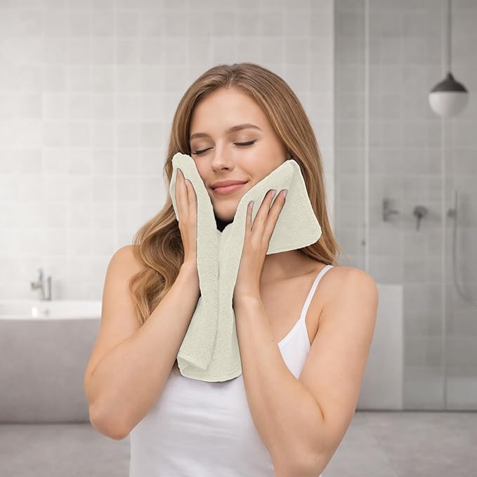 RIVERSIDE 12 Pack Premium 100% Cotton Face Wash Cloths, 12 x 12 Inches, Soft & Absorbent Face Towels for Bathroom Wash Clothes, 550 GSM, Luxury WashCloths for Showering, Body, Spa & Gym, Cannoli Cream