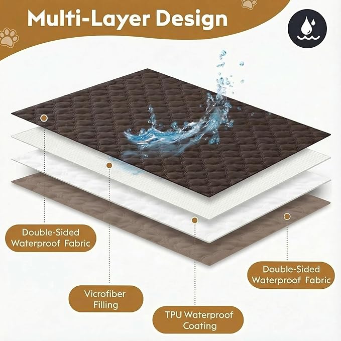 FunFurry Waterproof Dog Blanket, Couch Cover for Dogs Washable, Reversible Dog Bed Cover, Couch Furniture Protector. (Dark＆Light Brown, 68 X 82 Inch - 1 Pack)
