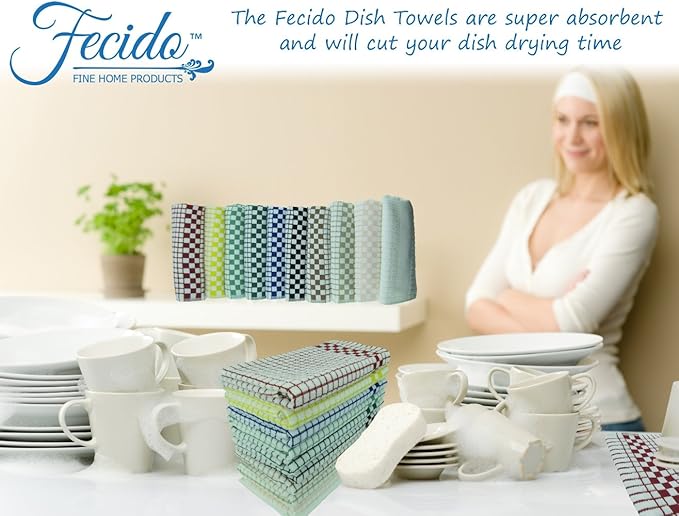 Fecido Classic Dark Kitchen Dish Towels with Hanging Loop - Heavy Duty Absorbent Dish Clothes - European Made 100% Cotton Tea Towels - Set of 4, Black