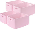 4 Pack Large Storage Basket for Organizing, 17.5"x13.5"x7.5" Woven Basket for Shelves, Closet Cube Storage Bins with Wrapped Handle, Cotton Rope Baskets for Kitchen, Clothes, Toys(Light Pink)