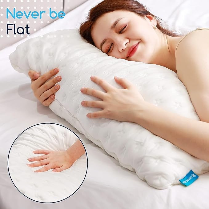 KUCEY Cooling Side Sleeper Pillow for Neck and Shoulder Pain, Luxury Shredded Memory Foam Curved Bed Pillows for Sleeping Set of 2- Adjustable King Size- Washable Cover Crescent White