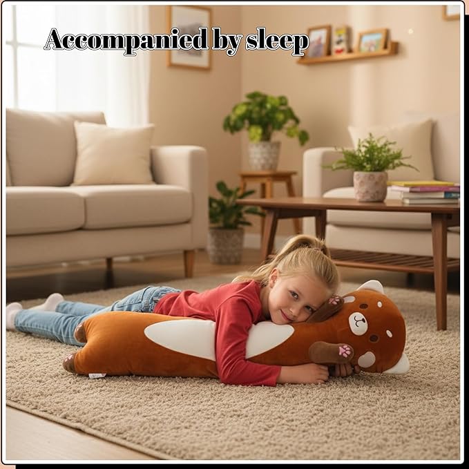 Shuoopen Red Panda Stuffed Animal Pillow - Long Red Panda Plush Toy, Super Soft Hugging Pillow for Kids & Adults, Gift for Christmas & Home Decor (90cm/35.4inch)