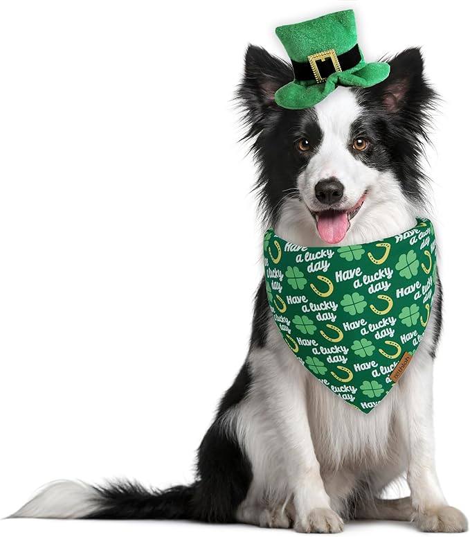 THLOH St. Patrick's Day Dog Bandana - 2 Pack Triangle Shamrock Dog Bandanas, Reversible Lucky Pet Scarf for Boys & Girls, Premium Durable Fabric, Holiday Bandana for Small and Medium Dogs (Small)