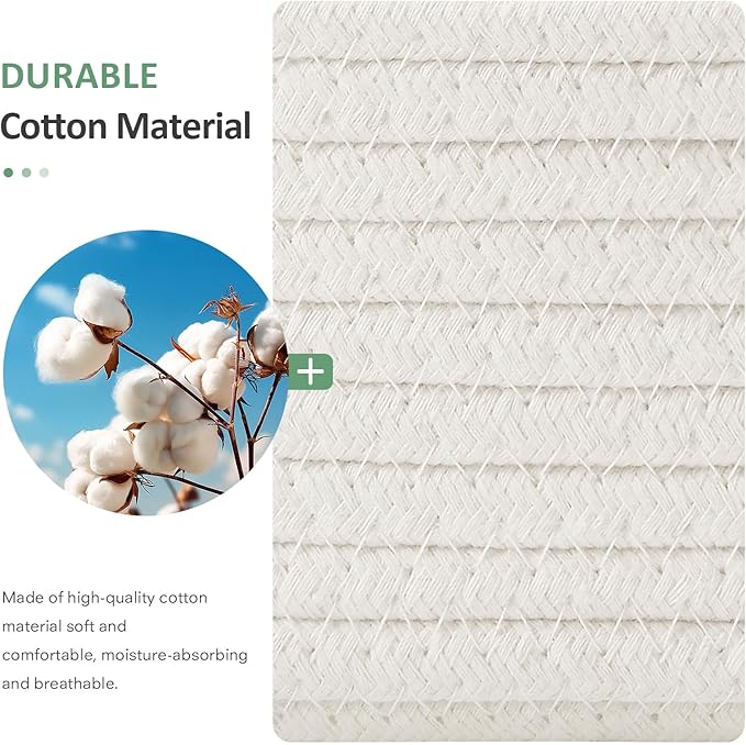 ECDYQXVU 5 Piece Storage Baskets Small Woven Basket with Detachable Leather Handle, Cotton Rope Shelf Baskets for Closet Organizers, Different Sizes Basket Decor, White