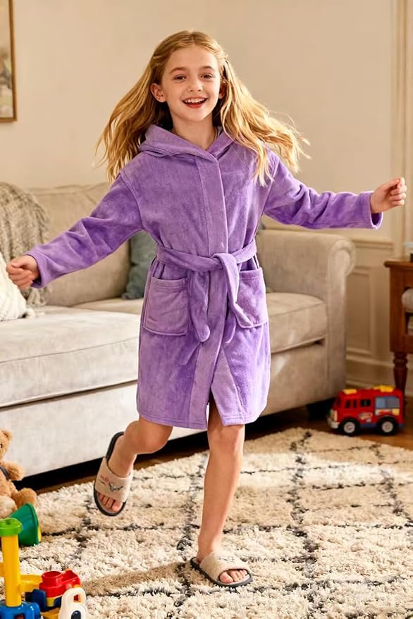 Fraprasty Boys Girls Hooded Robe Soft Touch Robe Kids Terry Cloth Cotton Spa Bathrobe Sleepwear 2-14 Years
