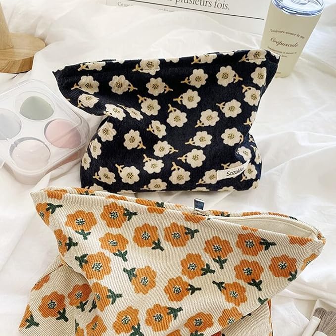 SxoSyo Cosmetic Bags for Women Makeup Bag Large Capacity Purse Travel Toiletry Zipper Storage Pouch Make up Brushes Organizer for Gifts (Black, Flower)