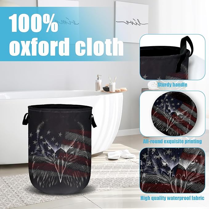 American Flag Eagle Laundry Basket, Laundry Hamper Collapsible Oxford Cloth with Handle Clothes Toy Storage Bin for Bathroom Laundry Room Bedroom 15.7 X 20 Inch