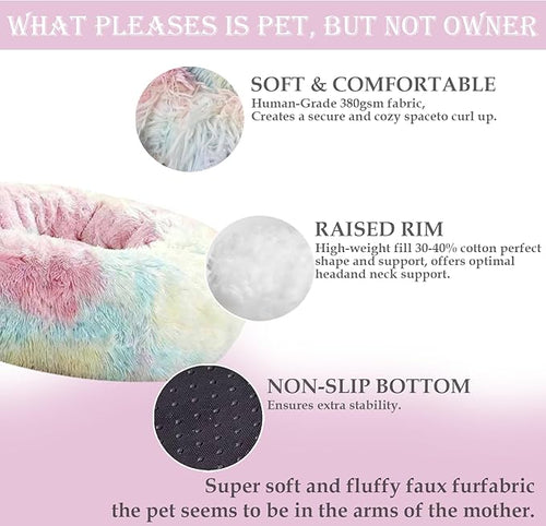 Aofast Calming Dog & Cat Bed for Extra Large Small Medium Sized Pet, Donut Washable Comfort Fluffy Warm Round Mat for Puppy Kitten, 8 Size Essentials Furniture Supplies Indoor