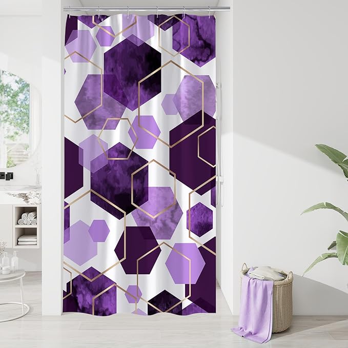 Litabel Modern Small Stall Shower Curtain for Bathroom, Purple Geometric Art Decor Waterproof Bath Curtain, Abstract Fabric Shower Curtain Sets for Home Decor, 36" W x 72" L Inch
