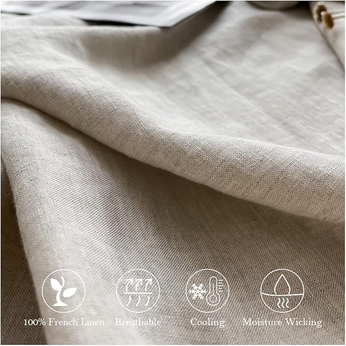 Simple&Opulence Washed Linen Bed Sheet Set Basic Style 4 Pieces (1 Flat Sheet & 1 Fitted Sheet & 2 Pillowcases) 100% Natural French Flax Soft Breathable Farmhouse Bedding (Queen, Linen)