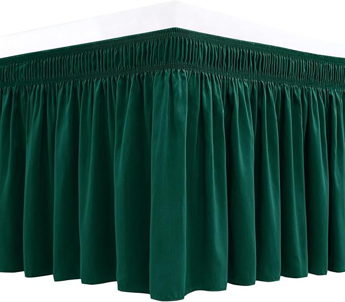 Biscaynebay Wrap Around Bed Skirts for Full & Full XL Beds 15" Drop, Christmas Hunter Green Adjustable Elastic Dust Ruffles Easy Fit Wrinkle & Fade Resistant Silky Luxurious Fabric Machine Washable