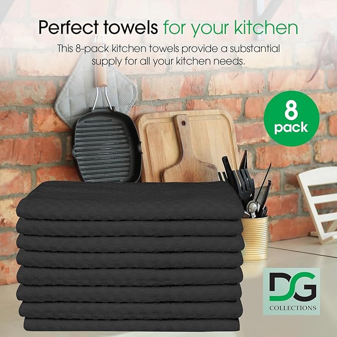DG Collections Terry Dish Towels, 100% Cotton Kitchen Towels, Set of 8 (15x25 inch) Hand Towels - 400 GSM, Absorbent Terry Cloth Dish Towels for Kitchen, Soft Tea Towels - Grey Color