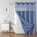 eachope MoonLightBlue No Hook Waffle Weave Shower Curtain with snap-in Liner Replacement, 230GSM Waterproof Fabric Hotel Shower Curtain Set for Bathroom, Through Mesh Top Window,71Wx74H