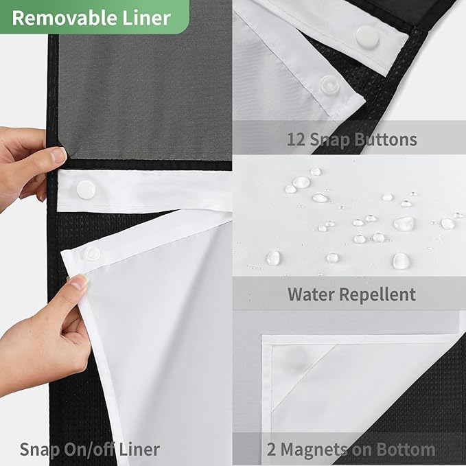 eachope Stall No Hook Shower Curtain with Snap-in Fabric Liner Set,Waffle Weave Shower Curtains for Bathroom,Hotel Luxury Decor Bathroom Curtain Set,Waterproof & Washable,Black,54Wx80H