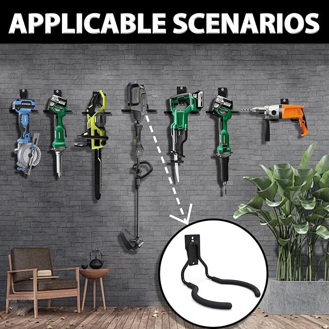 3-H Weed Eater Hanger 4 Pack,2 Garden Hose Holder,2 Screw in Hooks,Utility Weedeater Rack,Tool Hangers for Organizing and Hanging Weed Wacker,Leaf Blower,String Trimmer in Garden