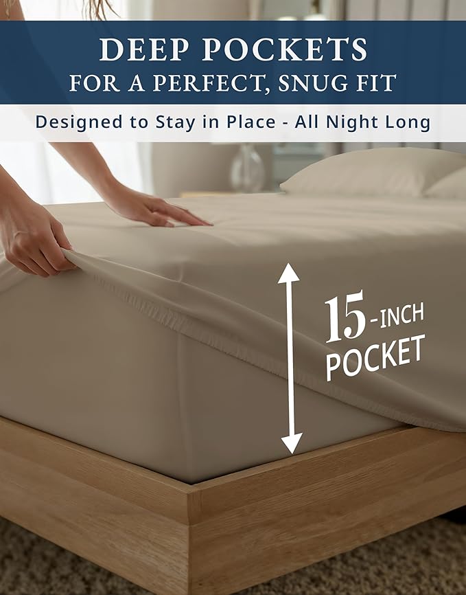 LANE LINEN Luxury 100% Egyptian Cotton Extra Long Twin Sheets for Hospital Bed - 1000 Thread Count, Eoc-Friendly Oeko-Tex Certified No Pill Fade Resistant Machine Washable Cotton Bed Sheet -Taupe