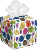 BLYKVGHQ Colorful Abstract Trees Tissue Box Cover Square, Tissue Box Holder with Bottom Belt Leather Facial Paper Organizer Dispenser for Bathroom Bedroom Dresser Night Stand Tabletop