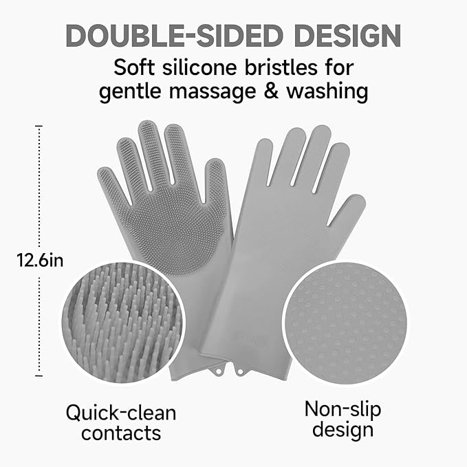 KUEIOX Dog Washing Gloves - Quick Drying Dog Towel,Cat Bath Grooming Gloves Brush with High-Density Teeth for Bathing Massaging，Absorbent Pet Bath Towel 30.3"x13.8" with Hand Pocket for Dog Cat Grey