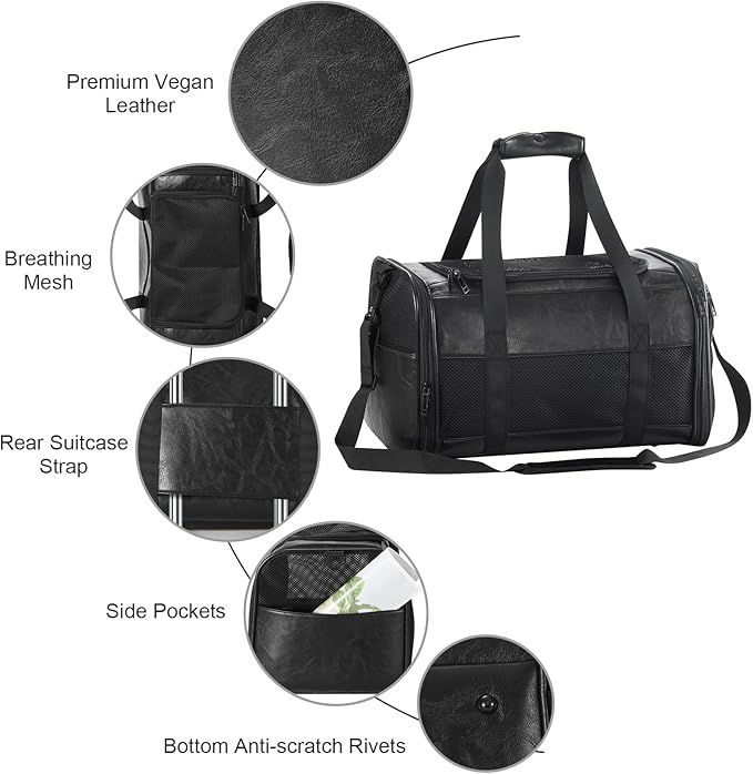 Monanller Fashion Leather Dog Carrier, Airline Approved Cat Carrier Soft Sided Pet Bag Carrier Purse for Puppy Kitten Small Animals Black
