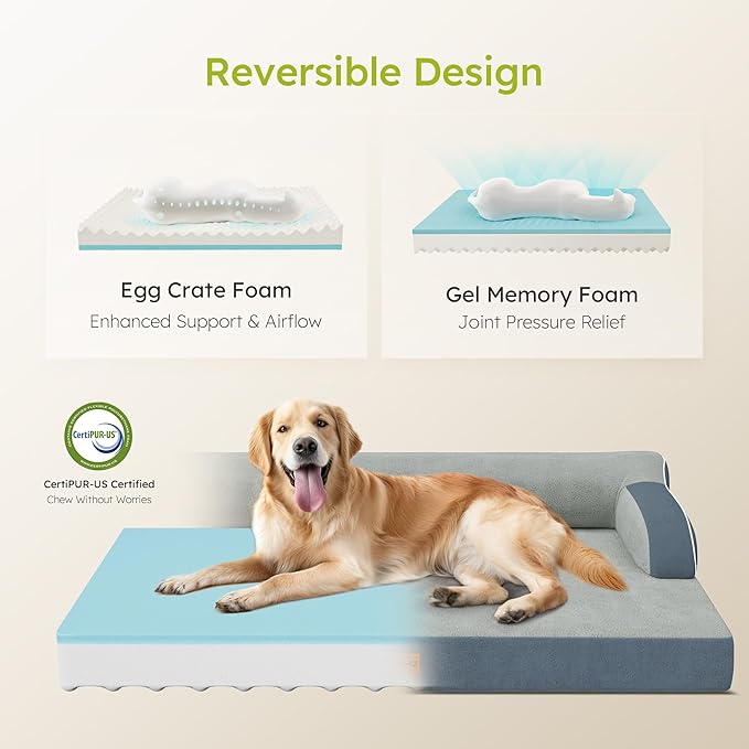 CWAWZ XL Plus Orthopedic Dog Bed, Big Dog Bed for Large Sized Dogs, Dual-Sided Pet Cooling Beds with Memory Foam Washable Cover Nonslip Bottom, Waterproof Pet Couch with Bolster, Dark Grey
