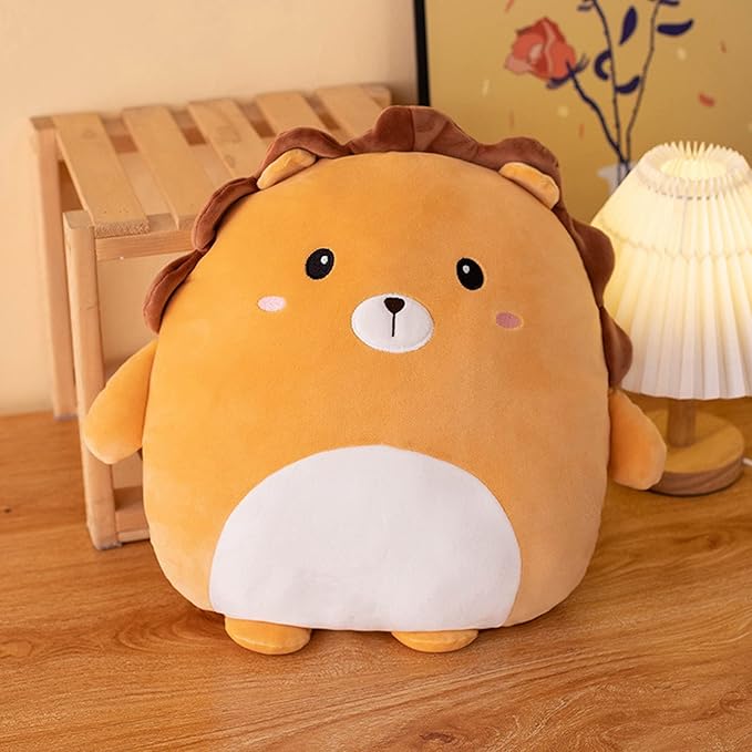 Lannery Lion Plush Pillow, Soft Cartoon Animal Plush Toy, Hugging Pillow, Cute Lion Plushie, 16 inch