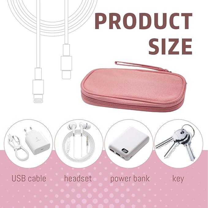OBHEI Electronic Organizer Double Layer, Water Resistant Cable Organizer Bag for Travel Essentials, Cord, Charger, Phone, Earphone, Large Size,Accessories Travel Essentials (Pink, Single-Layer)