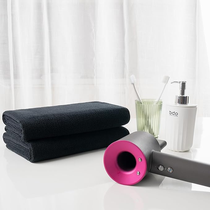 MICROFI New Microfiber Hair Drying Salon Towels, Quick Dry, Lint Free, 2 Pack (Black)