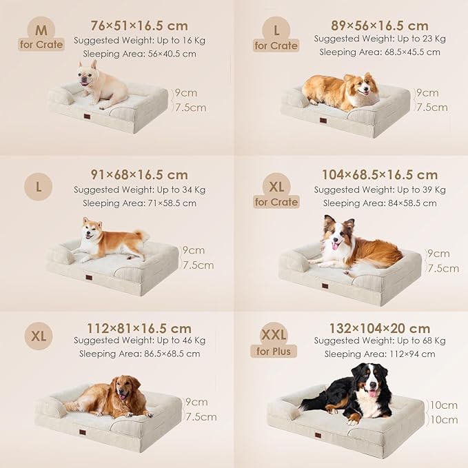 EHEYCIGA Orthopedic Dog Beds for Extra Large Dogs, Waterproof Memory Foam XL Pet Bed with Sides, Non-Slip Bottom and Egg-Crate Foam Big Dog Couch Bed with Washable Removable Cover, Beige