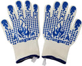 Oven Mitts Heat Resistant BBQ Proof Glove 11Inch 1472℉ Grill Glove Proof Heat for Women Men BBQ Gloves Gift Set Cooking Gloves for Cooking, Grilling, Baking, Welding (White Blue)