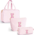 Fystdtote Valentines Day Birthday Gifts for Her Bridesmaid Friend Sister Teacher Wife Grandma - Personalized Toiletry Bag Makeup Bag for Women - Monogram Cosmetic Bag Travel Bag Brush Holder - Pink E