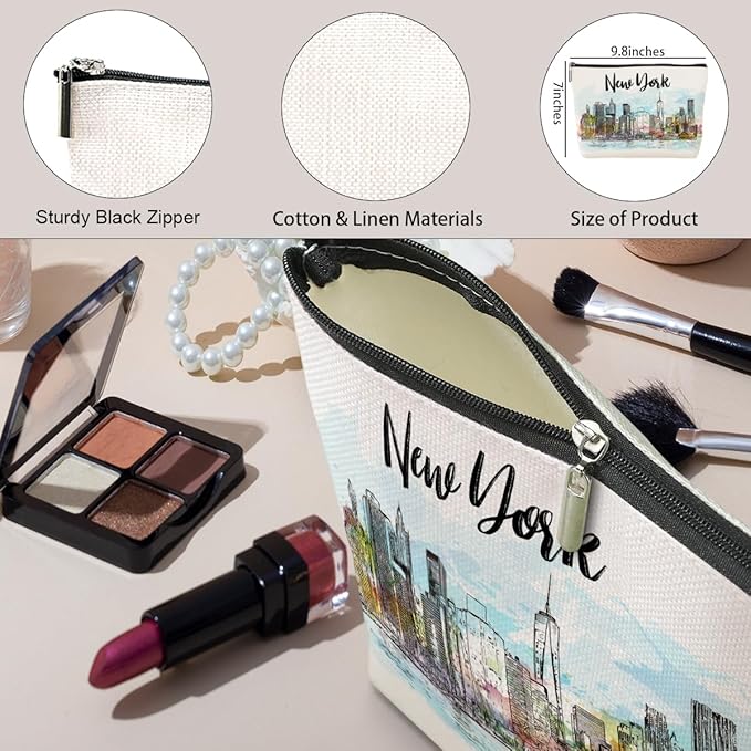 New York Lovers Gift Makeup Bag Cosmetic Bag, New York Travel Gifts Girls Trip Gifts Favors, New York Souvenir Merch Friendship Gifts for Women NY Lovers Traveller Sister Female Birthday Christmas