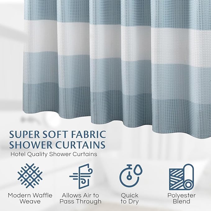 Dainty Home | Aqua Blue Ombre Waffle Weave Shower Curtain - 70" x 72" - Water Resistant Polyester Blend Fabric Shower Curtain - The Best Gradient Design Washable Waffle Shower Curtain