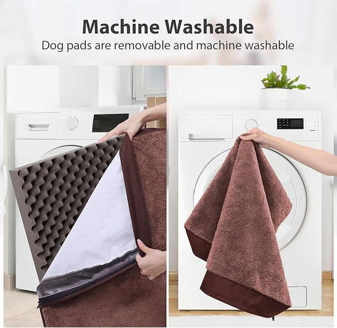 MIHIKK Waterproof Dog Bed Large Size Dog Orthopedic Pet Beds for Crate with Removable Washable Cover Egg-Crate Foam Pet Pad Mat with Anti-Slip Bottom, 36x27 Inch, Brown